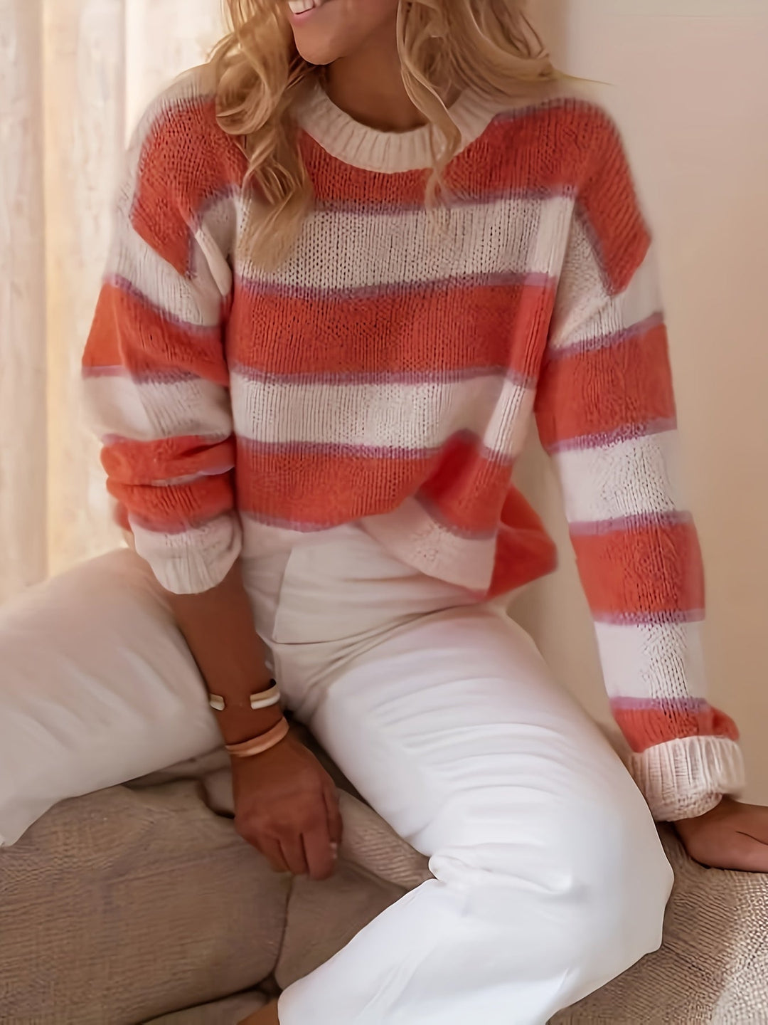 ELINOR | Pull rayé en maille à col rond et manches longues
