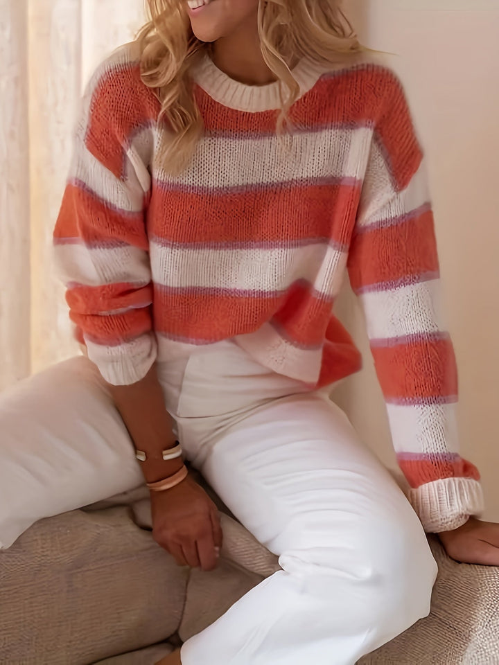ELINOR | Pull rayé en maille à col rond et manches longues