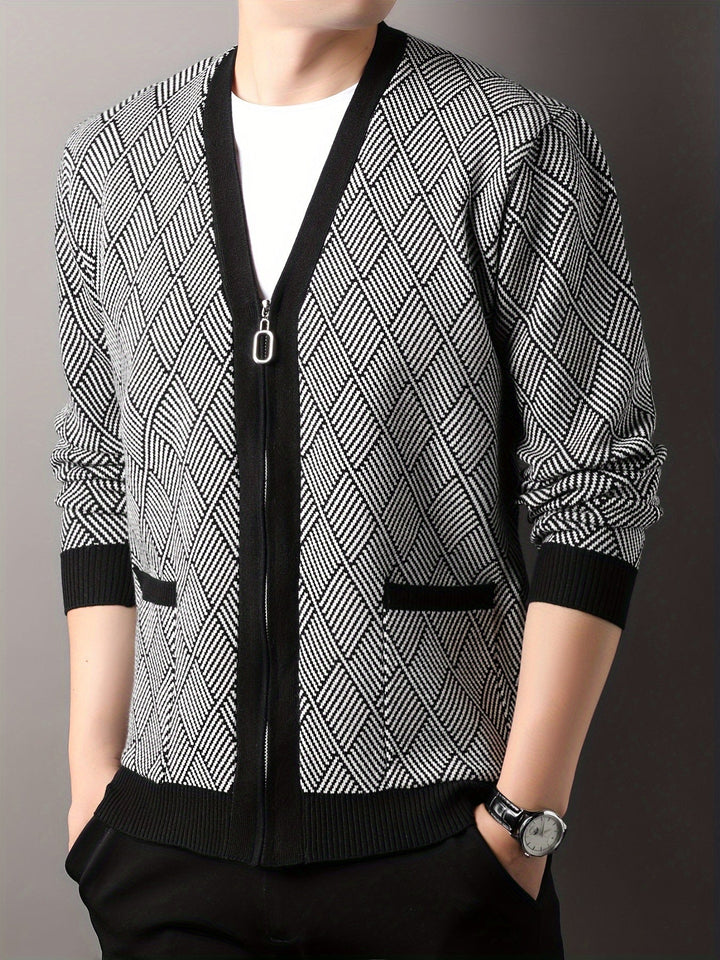 ROCKO | Cardigan décontracté pour homme avec fermeture éclair et col en V