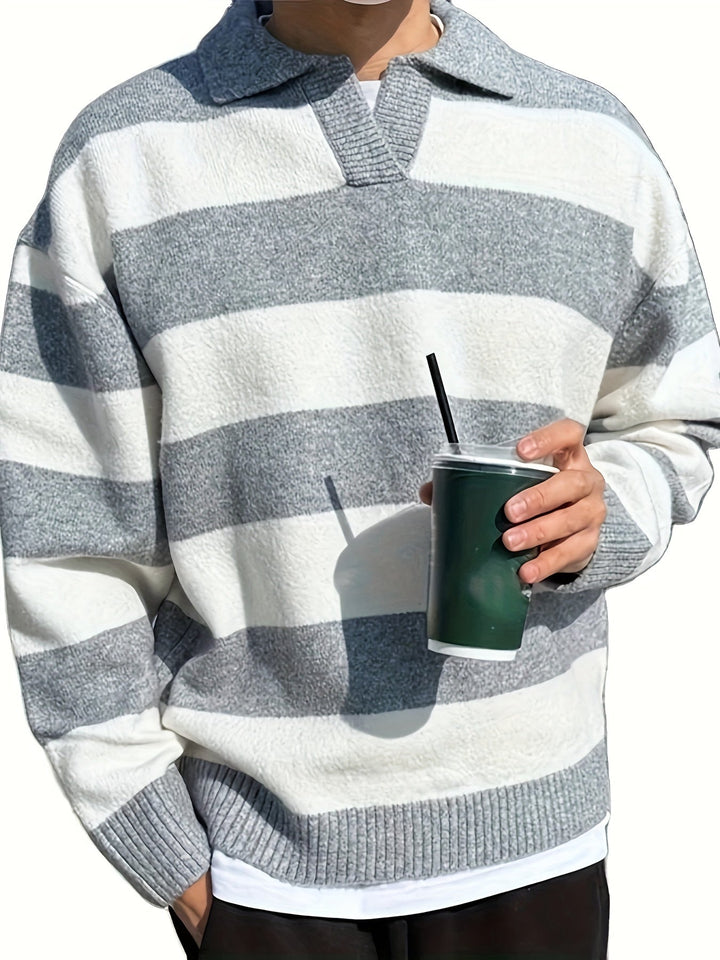 LORDAN | Men’s Sweater with Color Blocks and Stripes