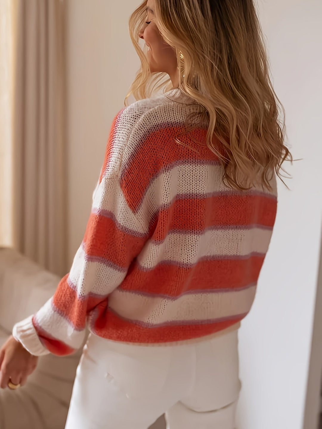ELINOR | Pull rayé en maille à col rond et manches longues