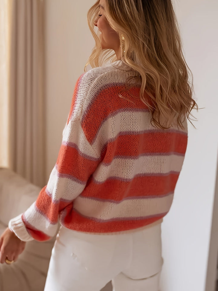 ELINOR | Pull rayé en maille à col rond et manches longues