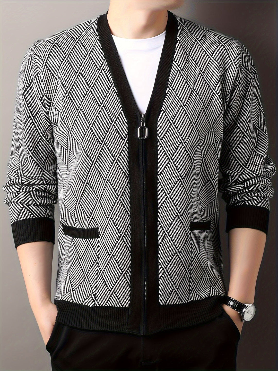ROCKO | Cardigan décontracté pour homme avec fermeture éclair et col en V