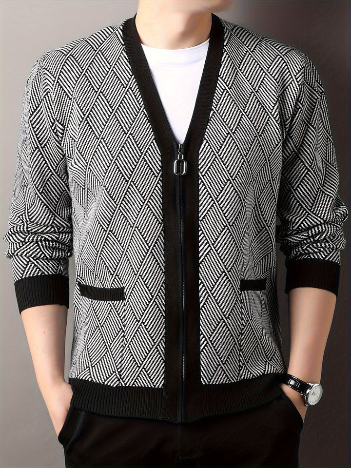 ROCKO | Cardigan décontracté pour homme avec fermeture éclair et col en V
