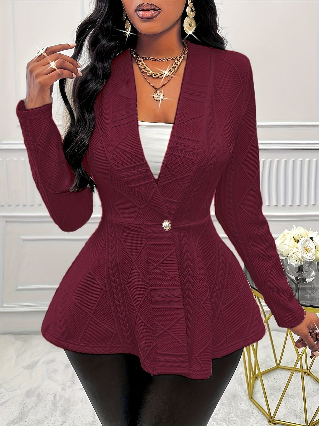 ELSORE | Blazer texturé uni à manches longues