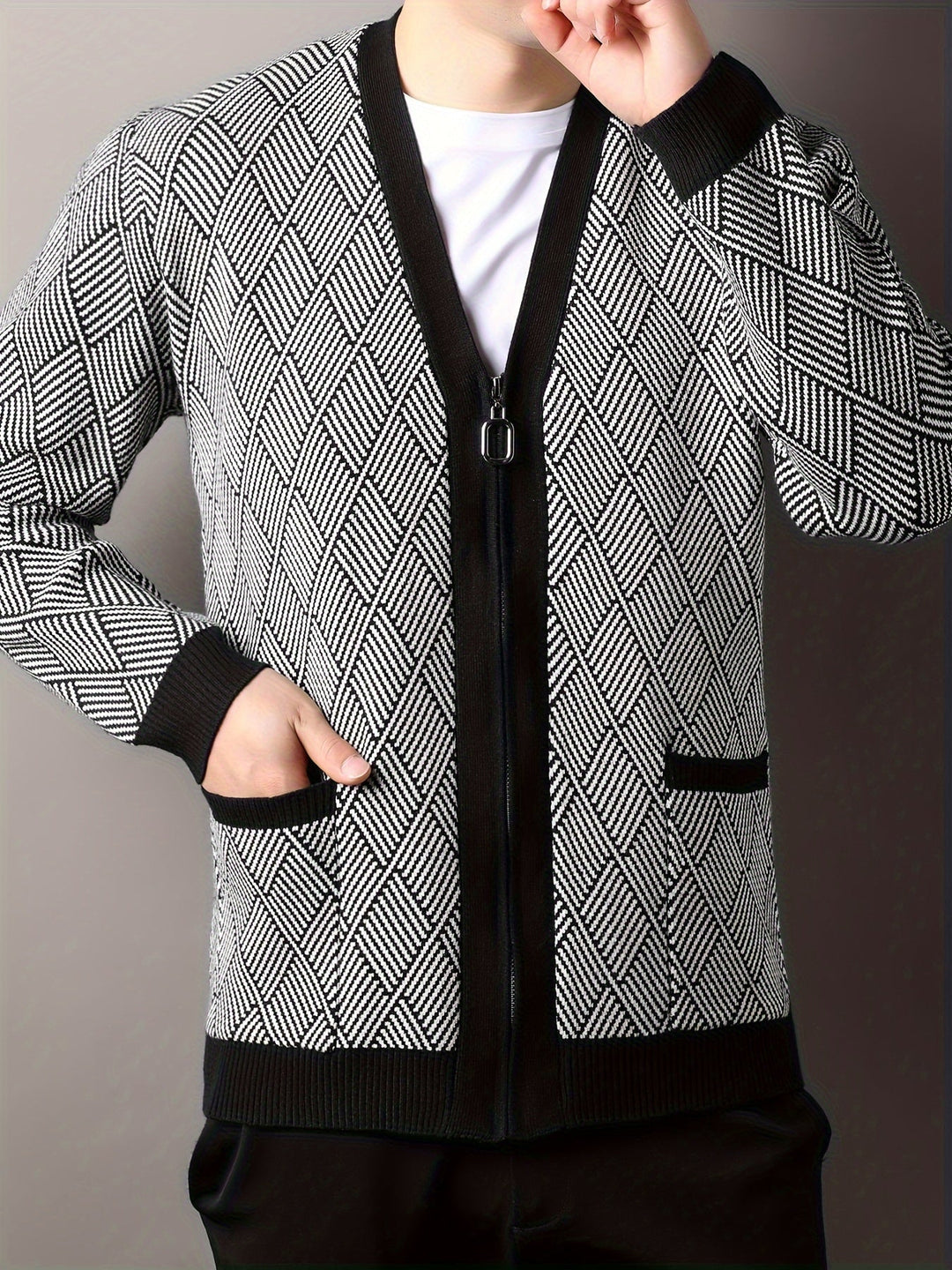 ROCKO | Cardigan décontracté pour homme avec fermeture éclair et col en V
