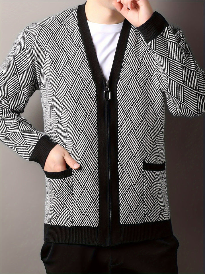 ROCKO | Cardigan décontracté pour homme avec fermeture éclair et col en V
