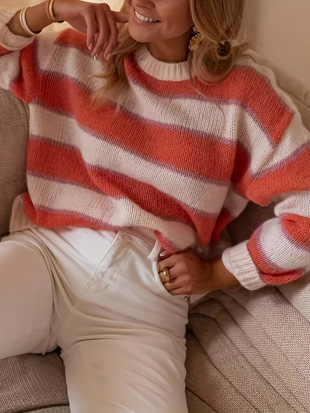 ELINOR | Pull rayé en maille à col rond et manches longues