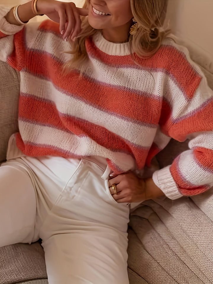 ELINOR | Pull rayé en maille à col rond et manches longues