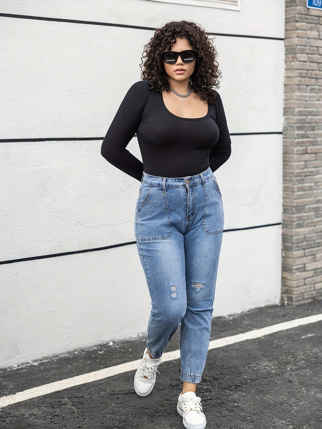 SOVIANA | Jean décontracté pour femme bleu délavé avec grandes poches