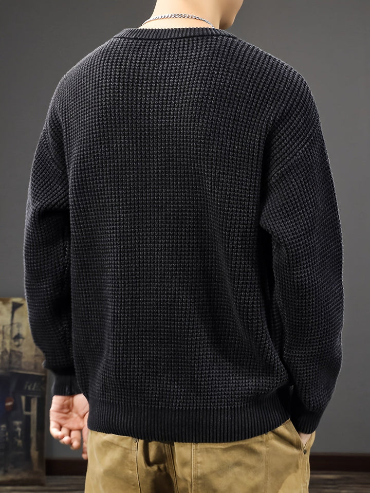 GILVAN | Pull en maille unie à col rond pour homme