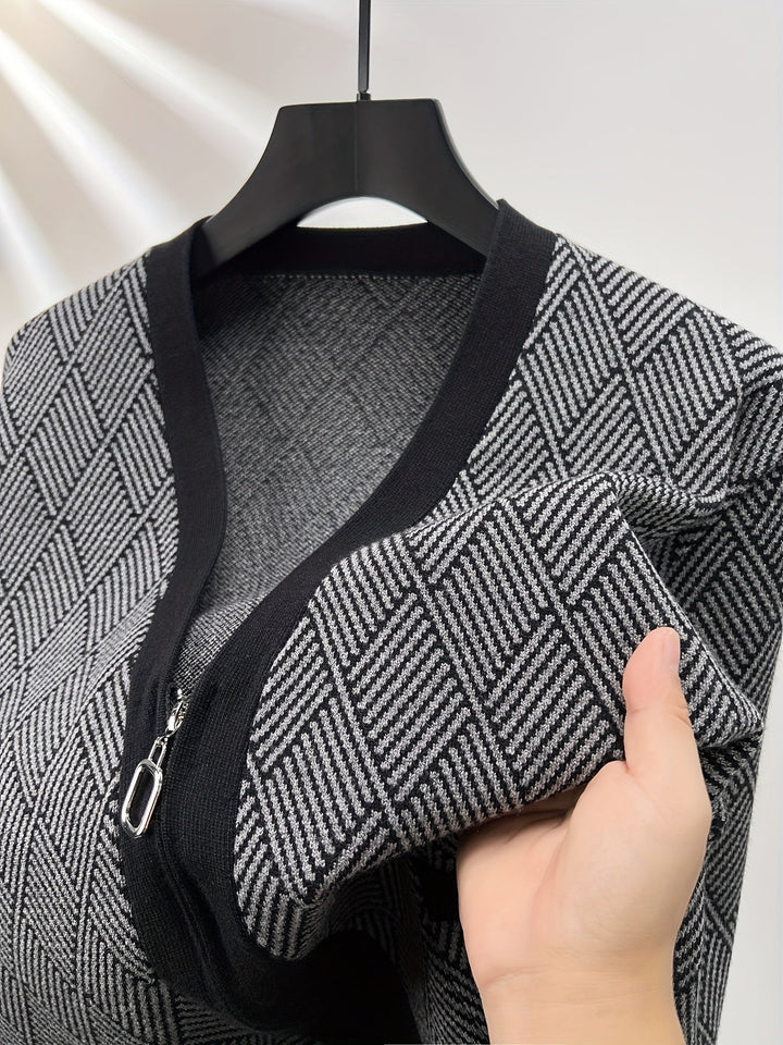 ROCKO | Cardigan décontracté pour homme avec fermeture éclair et col en V