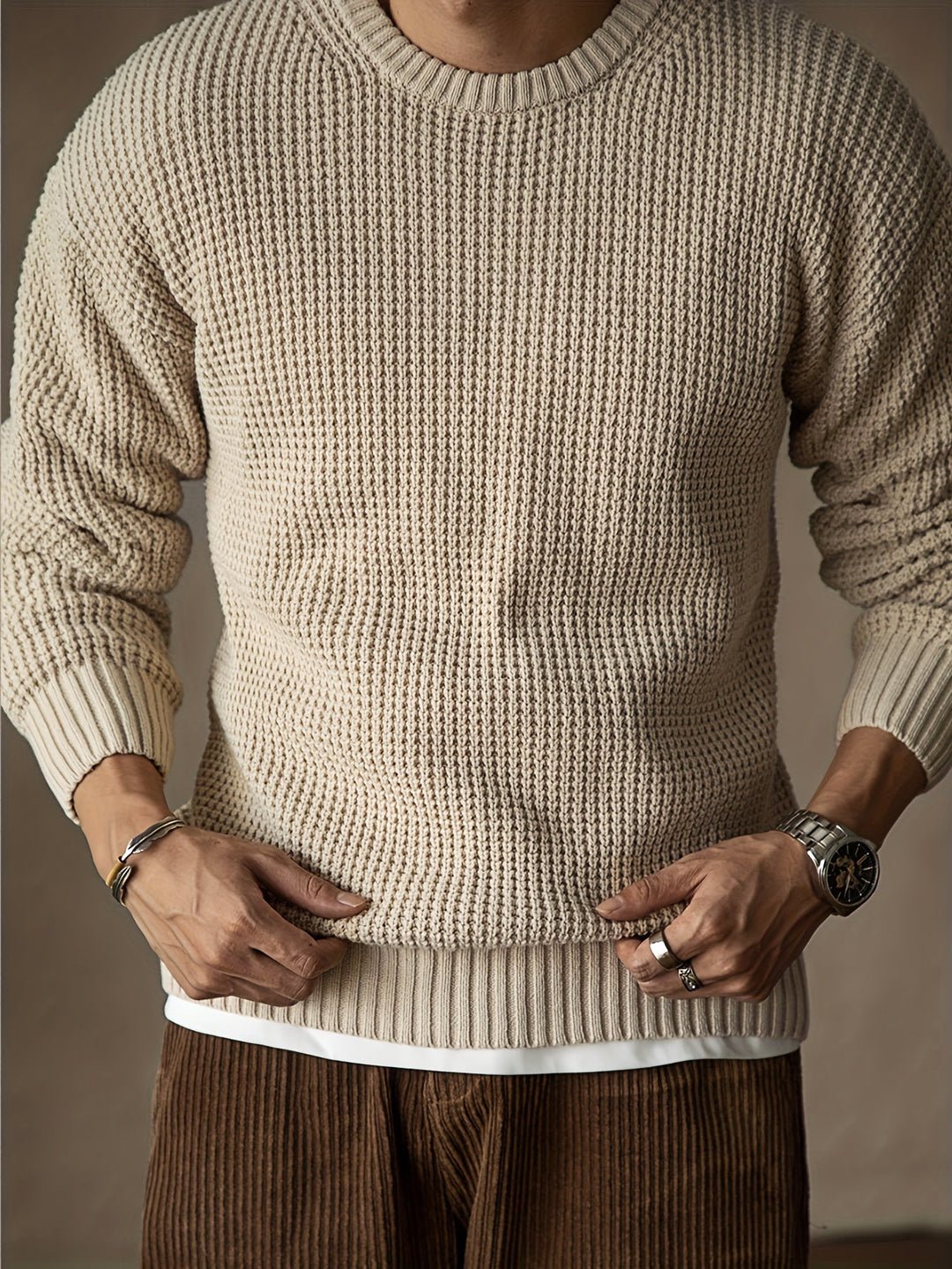 GILVAN | Pull en maille unie à col rond pour homme