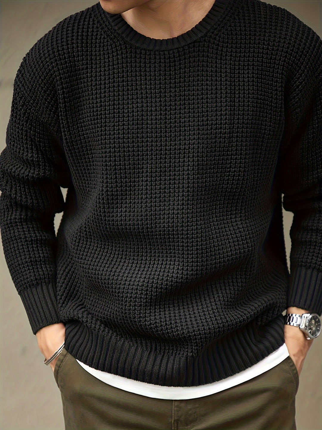 GILVAN | Pull en maille unie à col rond pour homme