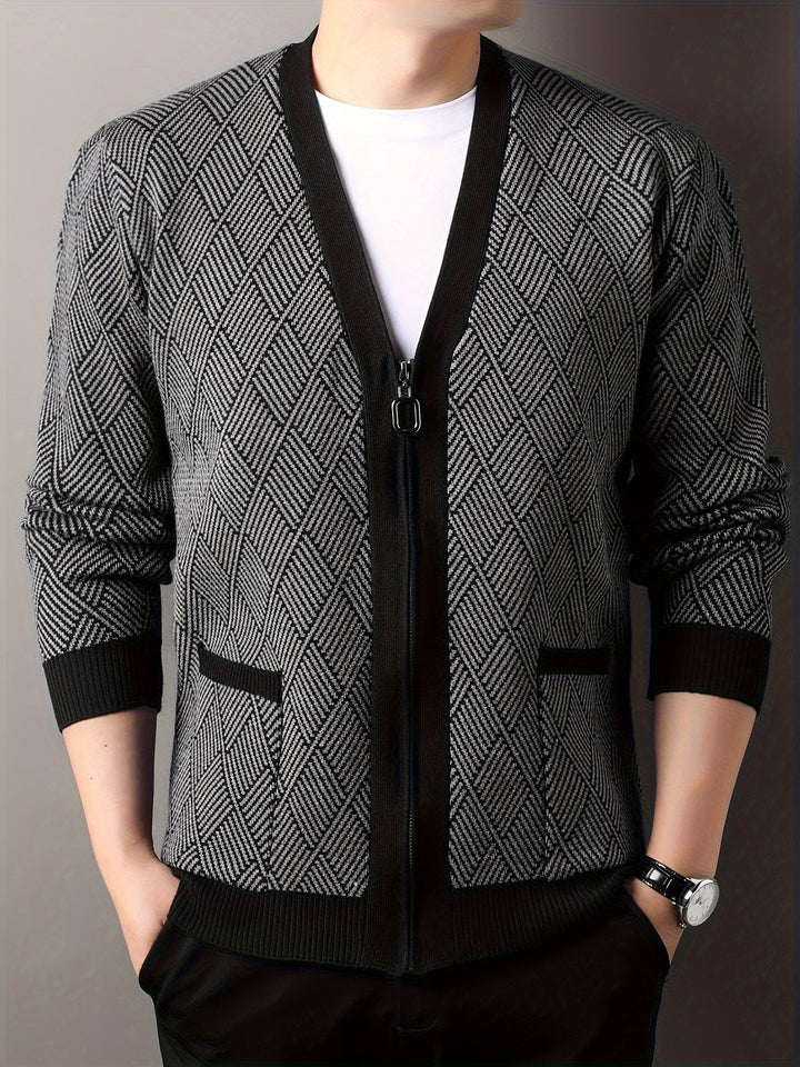 ROCKO | Cardigan décontracté pour homme avec fermeture éclair et col en V