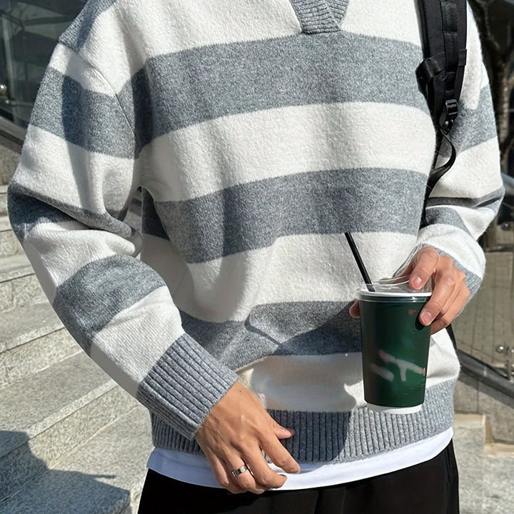 LORDAN | Men’s Sweater with Color Blocks and Stripes