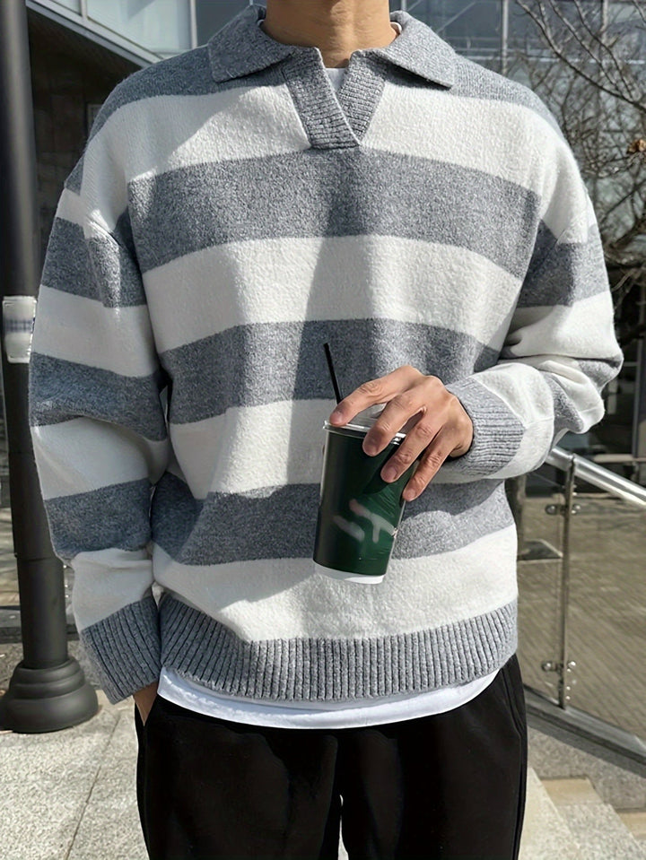 LORDAN | Men’s Sweater with Color Blocks and Stripes