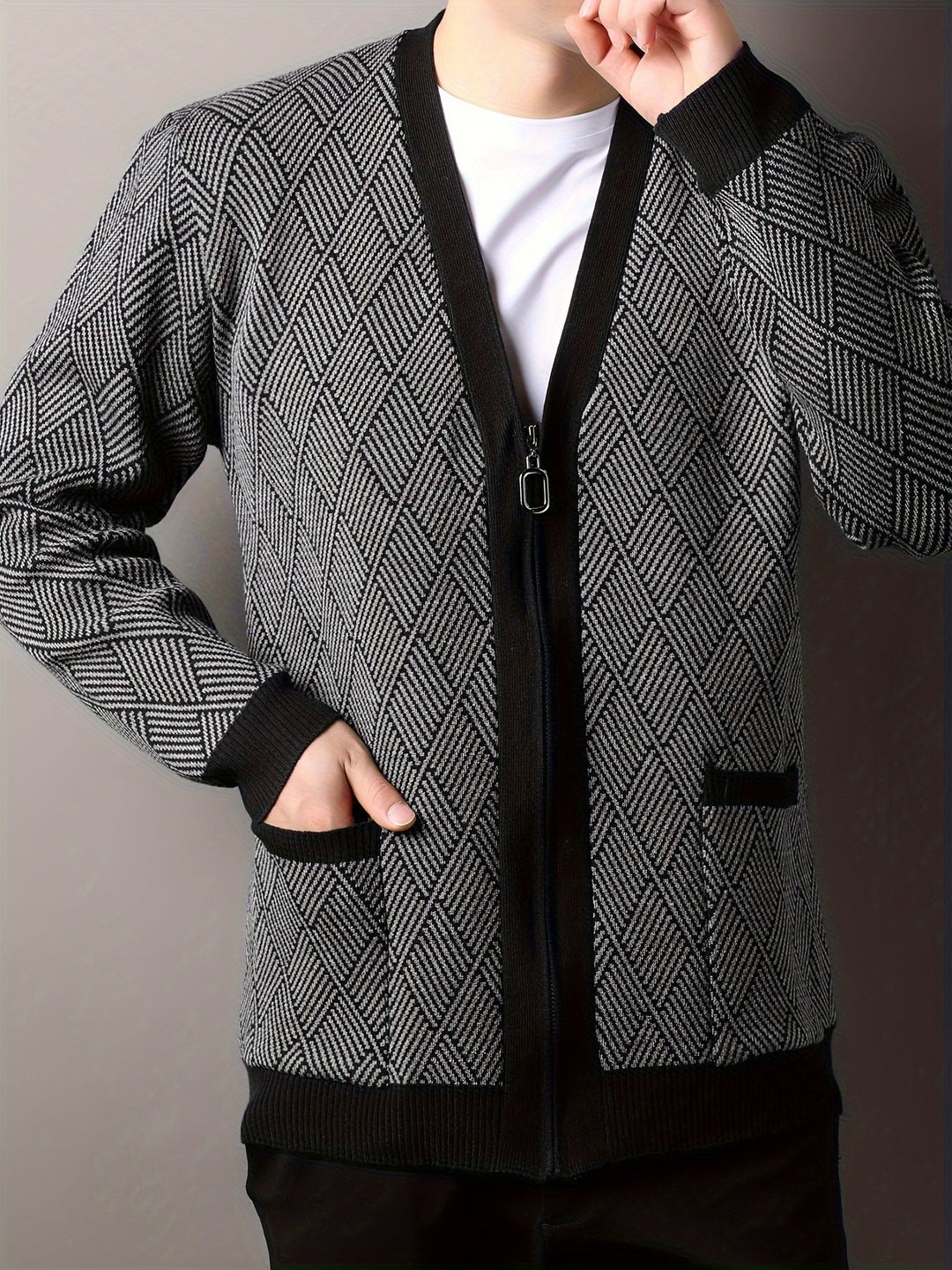ROCKO | Cardigan décontracté pour homme avec fermeture éclair et col en V