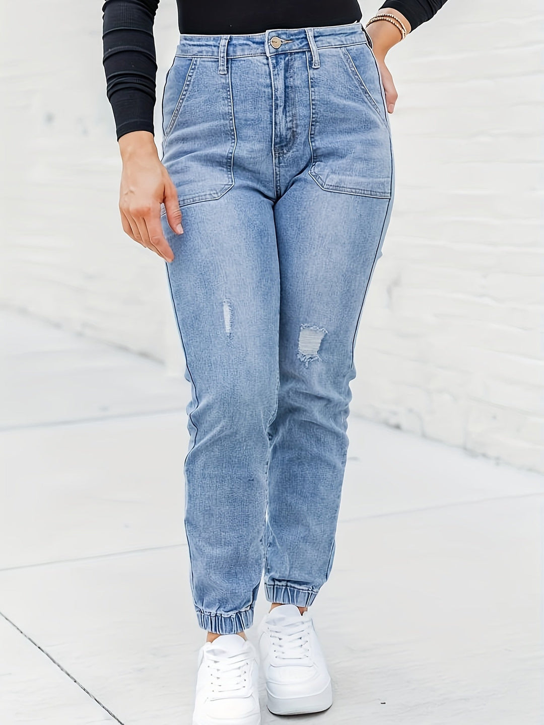 SOVIANA | Jean décontracté pour femme bleu délavé avec grandes poches