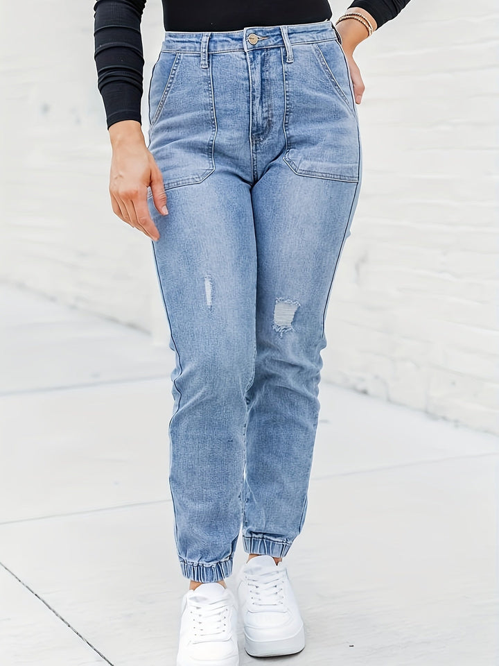 SOVIANA | Jean décontracté pour femme bleu délavé avec grandes poches
