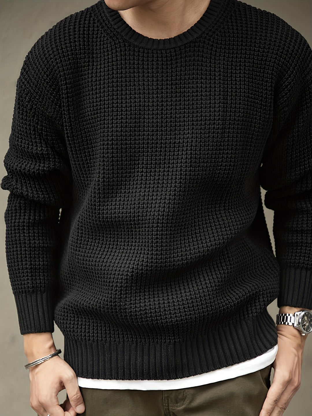 GILVAN | Pull en maille unie à col rond pour homme