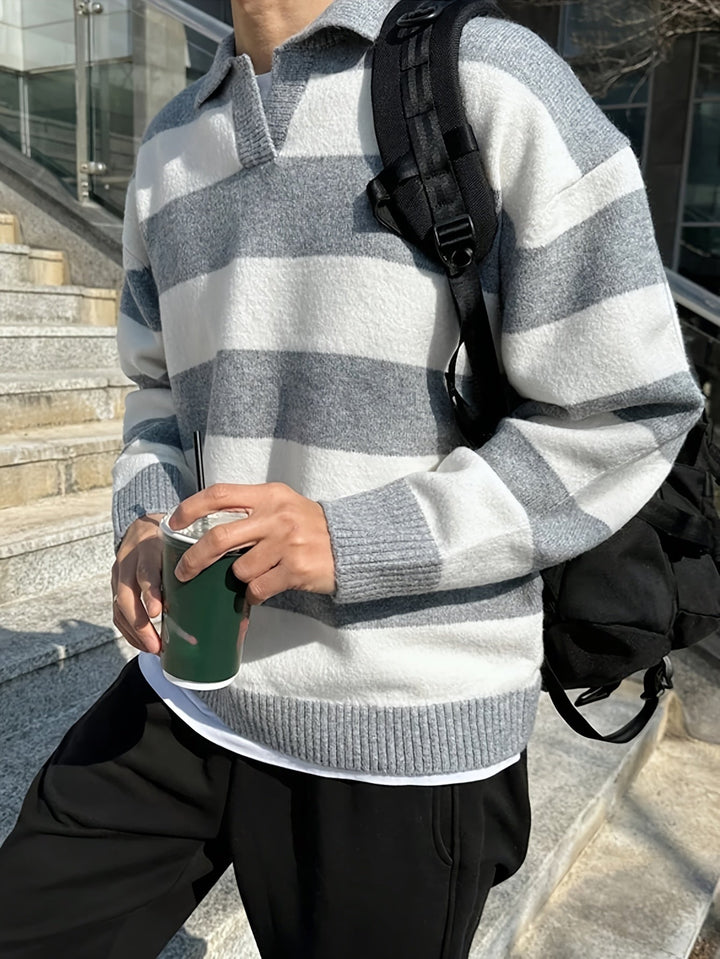 LORDAN | Men’s Sweater with Color Blocks and Stripes