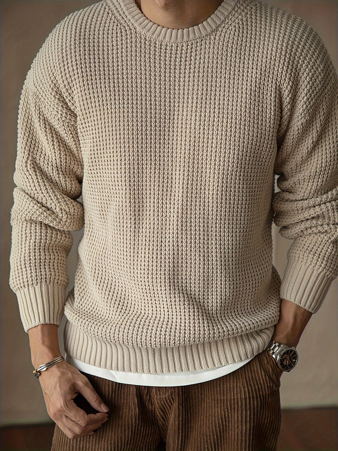 GILVAN | Pull en maille unie à col rond pour homme