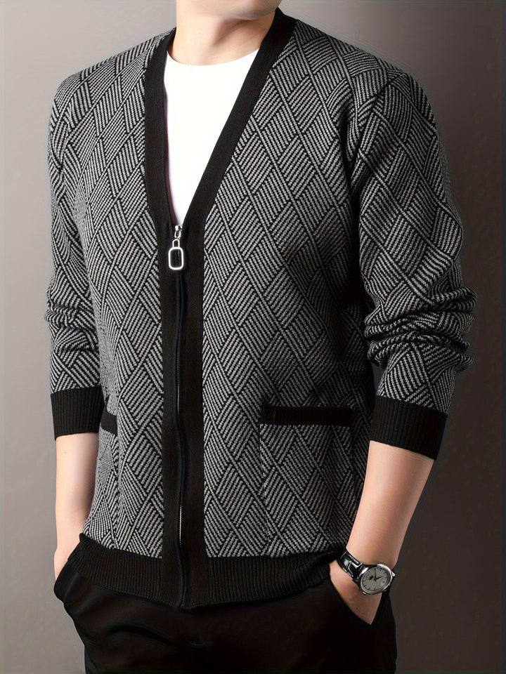 ROCKO | Cardigan décontracté pour homme avec fermeture éclair et col en V