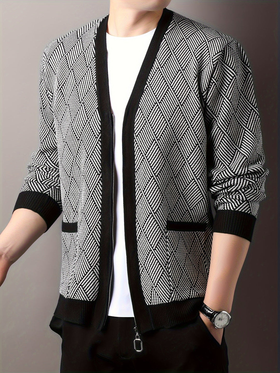 ROCKO | Cardigan décontracté pour homme avec fermeture éclair et col en V