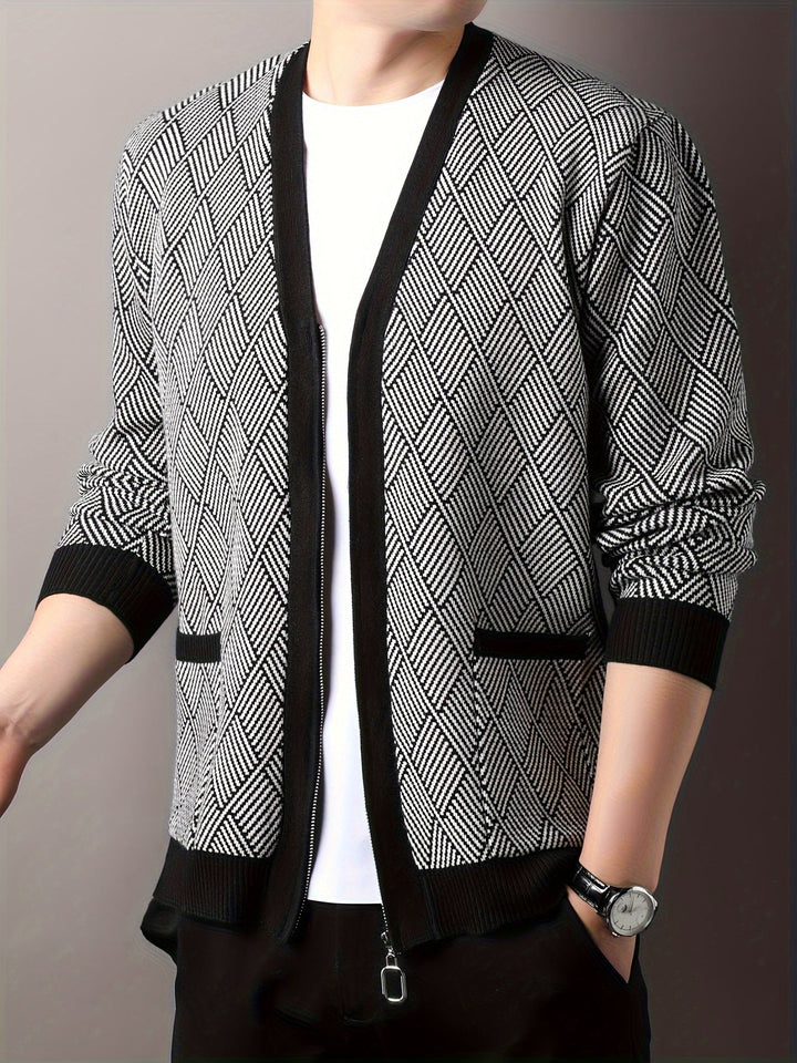 ROCKO | Cardigan décontracté pour homme avec fermeture éclair et col en V