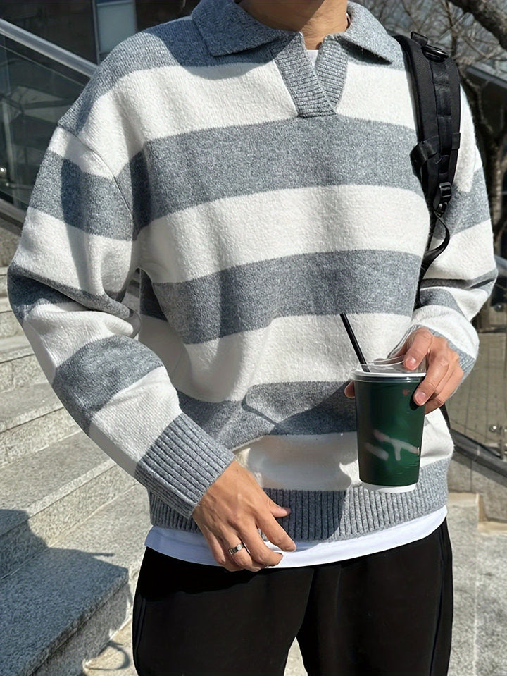 LORDAN | Men’s Sweater with Color Blocks and Stripes