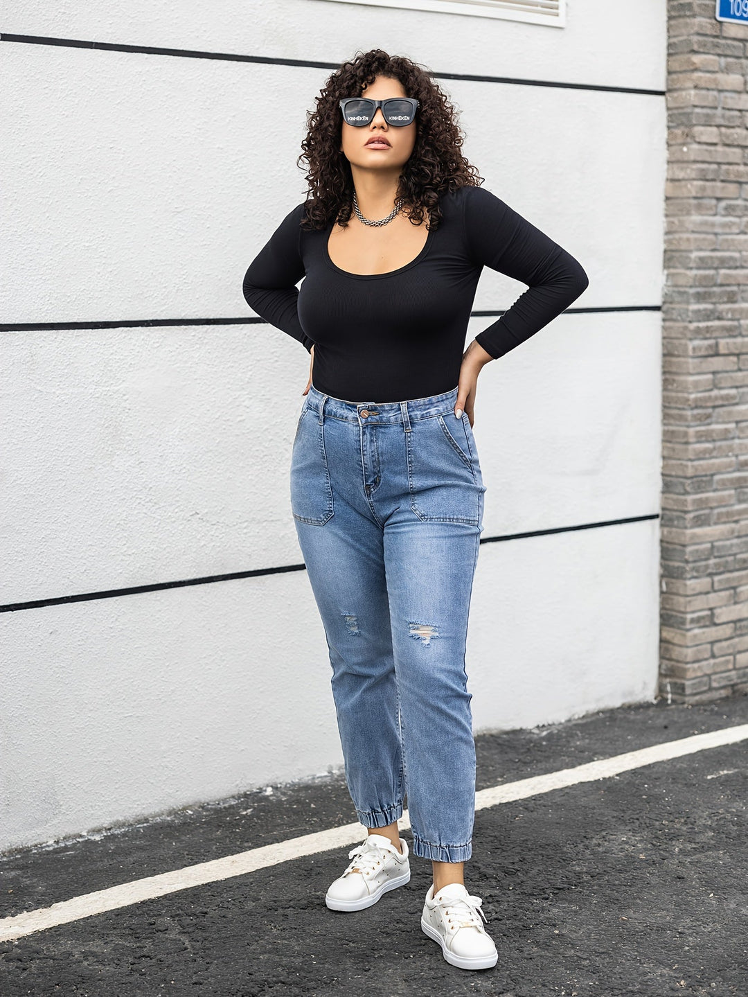 SOVIANA | Jean décontracté pour femme bleu délavé avec grandes poches