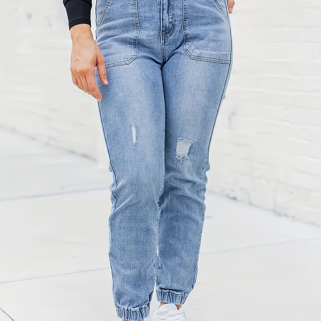 SOVIANA | Jean décontracté pour femme bleu délavé avec grandes poches